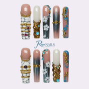 Aqua Relic SQLO0017 square long press-on nails product view
