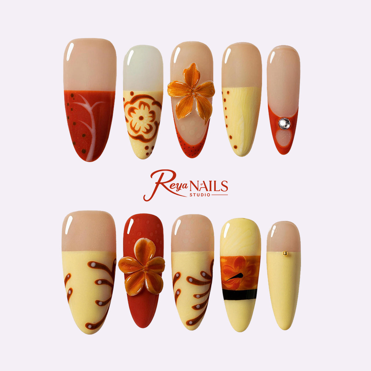 Citrus Tiger Bloom ALLO0009 almond long press-on nails product view