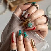 Turquoise Safari Chrome ALLO0012 press-on nails hand model scene view 1