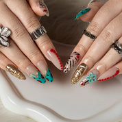 Turquoise Safari Chrome ALLO0012 press-on nails hand model scene view 2