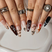 Noir Star Script ALLO0014 press-on nails hand model scene view 2