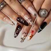 Noir Star Script ALLO0014 press-on nails hand model scene view 3