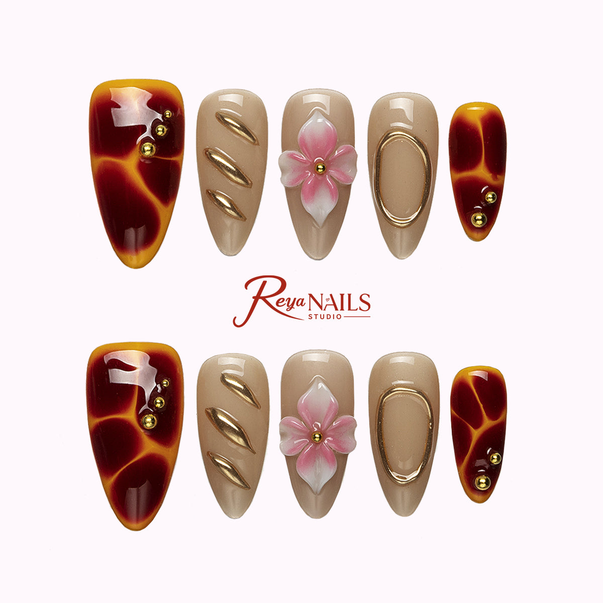 Burgundy Pearl Blossom ALME0014 almond medium press-on nails product view
