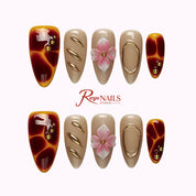 Burgundy Pearl Blossom ALME0014 almond medium press-on nails product view