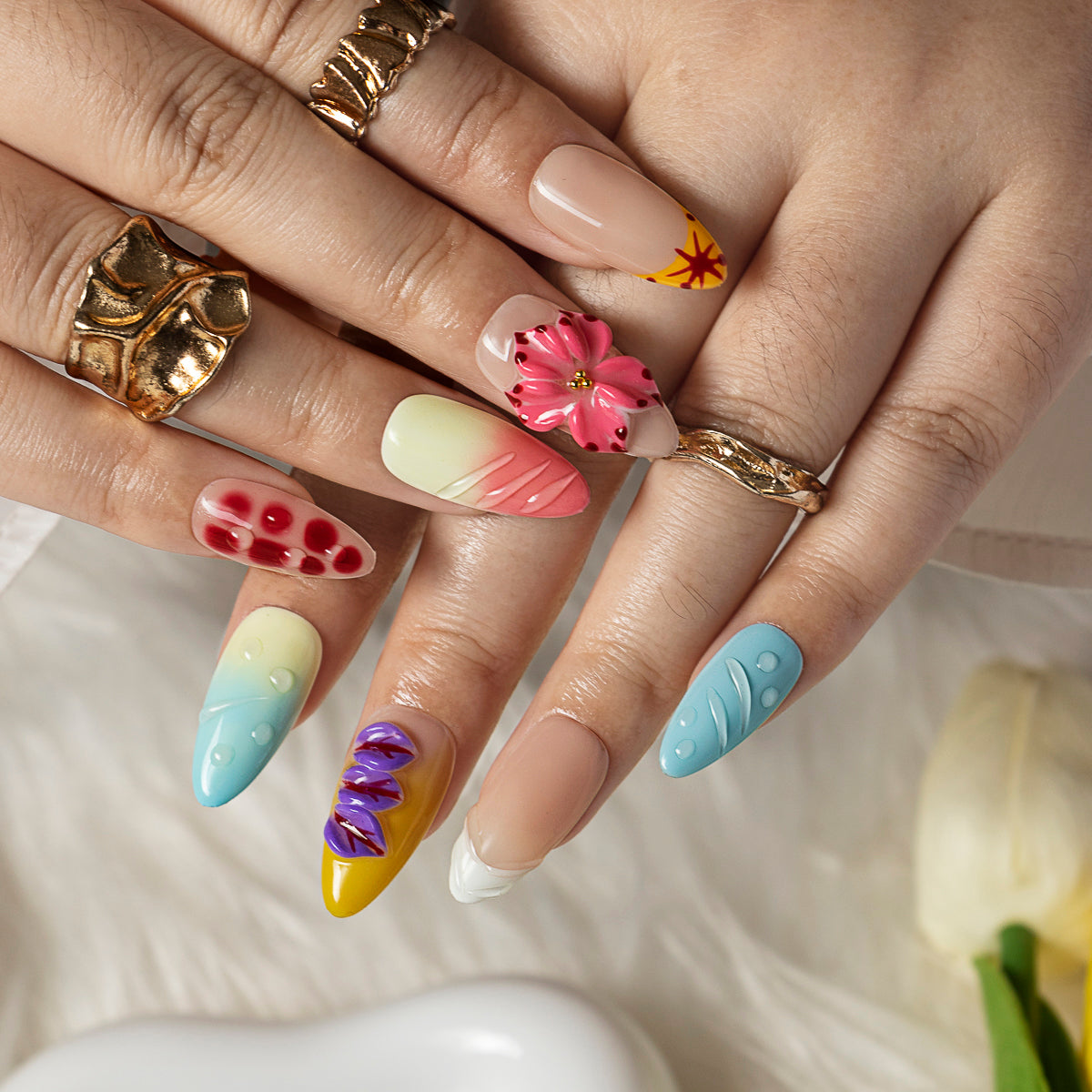 Citrus Orchid Noir ALME0015 press-on nails hand model scene view 3