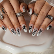Gothic Ink Script ALME0024 press-on nails hand model scene view 2