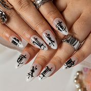 Gothic Ink Script ALME0024 press-on nails hand model scene view 3