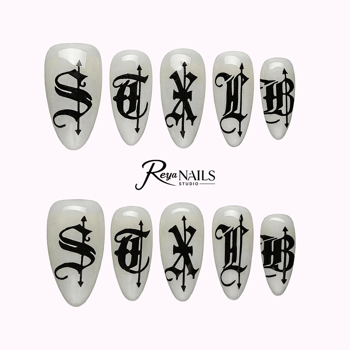 Gothic Ink Script ALME0024 almond medium press-on nails product view