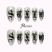 Gothic Ink Script ALME0024 almond medium press-on nails product view
