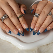 Sapphire Bow Fade ALME0027 press-on nails hand model scene view 1