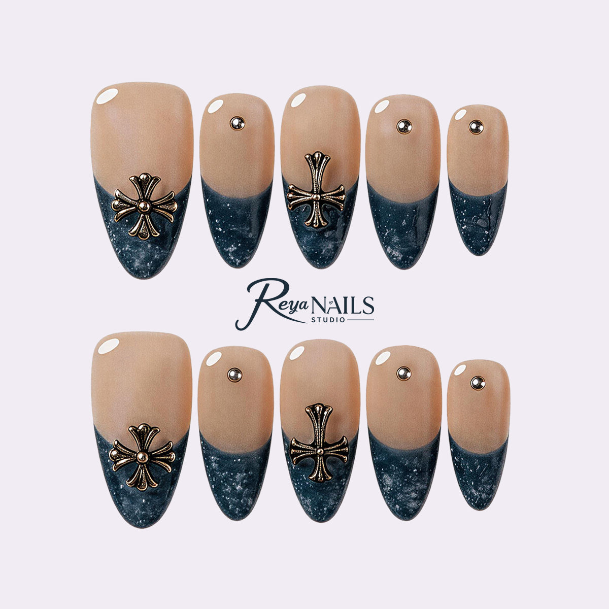 Sapphire Bow Fade ALME0027 almond medium press-on nails product view