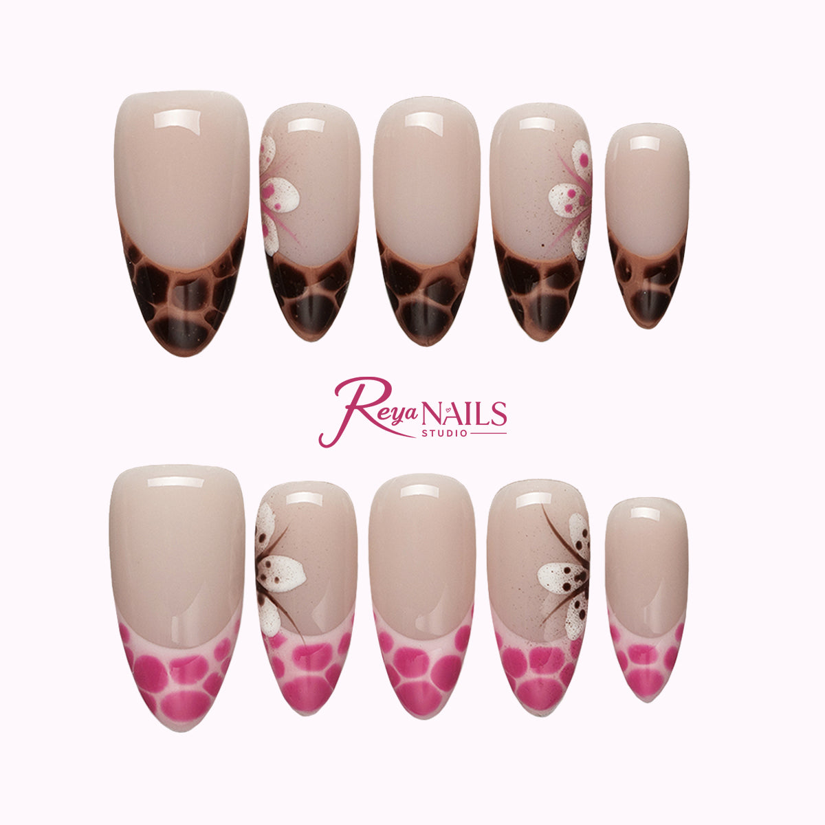 Rose Tortoise French ALME0028 almond medium press-on nails product view