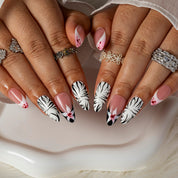 Blush Palm Heart ALME0035 press-on nails hand model scene view 2