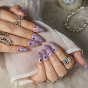 Lavender Star Mist ALME0043 press-on nails hand model scene view 3