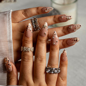 Caramel Crystal Dot ALME0045 press-on nails hand model scene view 1