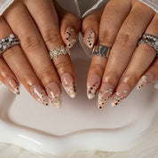 Caramel Crystal Dot ALME0045 press-on nails hand model scene view 2