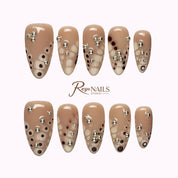 Caramel Crystal Dot ALME0045 almond medium press-on nails product view