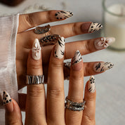 Mocha Botanical Bloom ALME0051 press-on nails hand model scene view 1