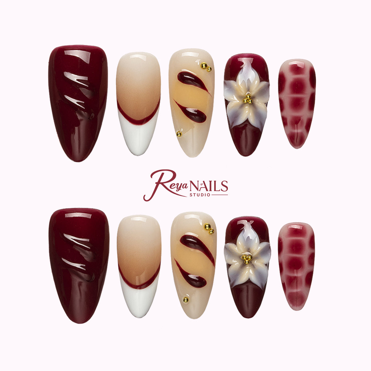 Merlot Daisy Plaid ALME0055 almond medium press-on nails product view
