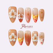 Peach Daisy Glow ALME0058 almond medium press-on nails product view