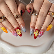 Mango Butterfly Pop ALME0059 press-on nails hand model scene view 2