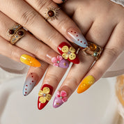 Mango Butterfly Pop ALME0059 press-on nails hand model scene view 3