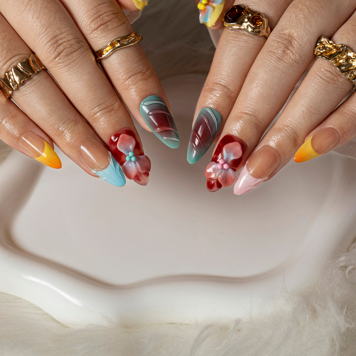 Pastel Lotus Wine ALME0061 press-on nails hand model scene view 1