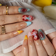 Pastel Lotus Wine ALME0061 press-on nails hand model scene view 3