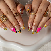 Fuchsia Sunburst Bloom ALME0065 press-on nails hand model scene view 2