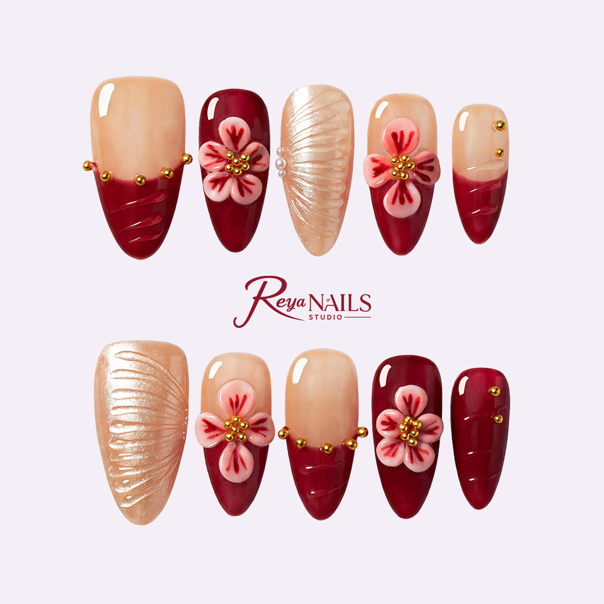 Merlot Pearl Bloom ALME0066 almond medium press-on nails product view