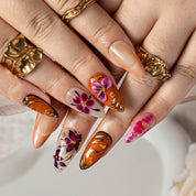 Amber Orchid Vine ALME0068 press-on nails hand model scene view 2