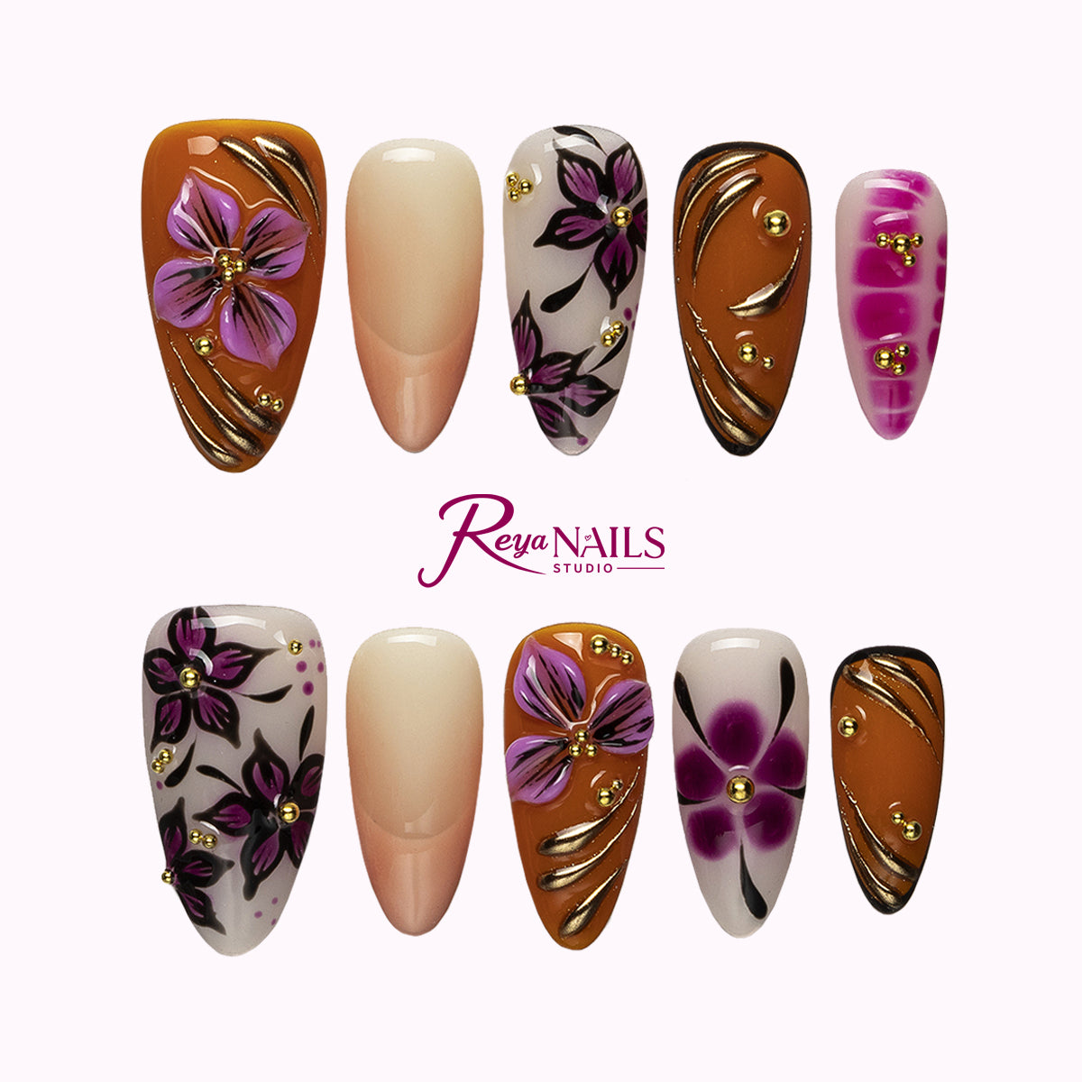 Amber Orchid Vine ALME0068 almond medium press-on nails product view