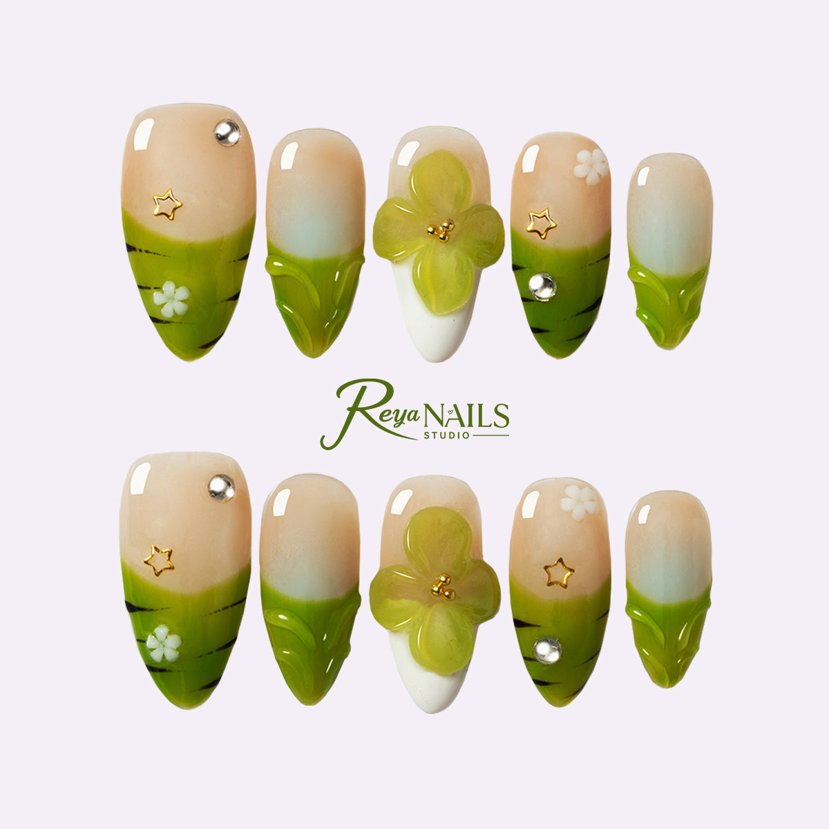 Lime Blossom French ALME0070 almond medium press-on nails product view