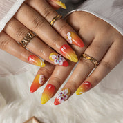 Sunset Hibiscus Glow ALME0071 press-on nails hand model scene view 2