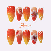 Sunset Hibiscus Glow ALME0071 almond medium press-on nails product view