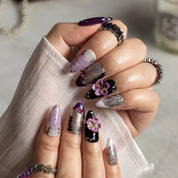 Lavender Orchid Sparkle ALME0073 press-on nails hand model scene view 1