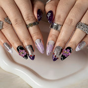 Lavender Orchid Sparkle ALME0073 press-on nails hand model scene view 2