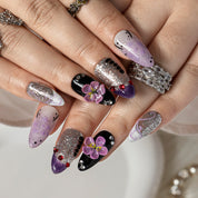 Lavender Orchid Sparkle ALME0073 press-on nails hand model scene view 3