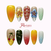 Citrus Picnic Garden ALME0074 almond medium press-on nails product view