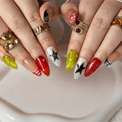 Crimson Star Pop ALME0077 press-on nails hand model scene view 1