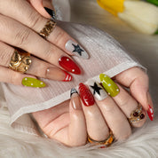 Crimson Star Pop ALME0077 press-on nails hand model scene view 3