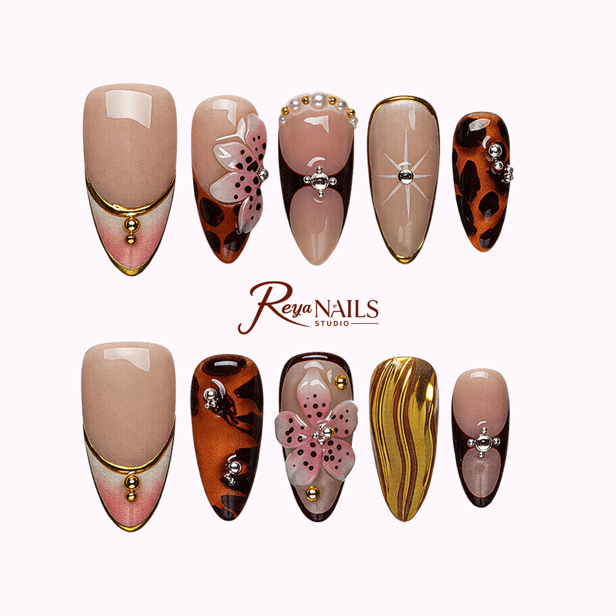 Amber Safari Charm ALME0079 almond medium press-on nails product view
