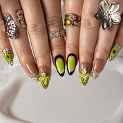 Olive Orchid Pop ALME0081 press-on nails hand model scene view 2