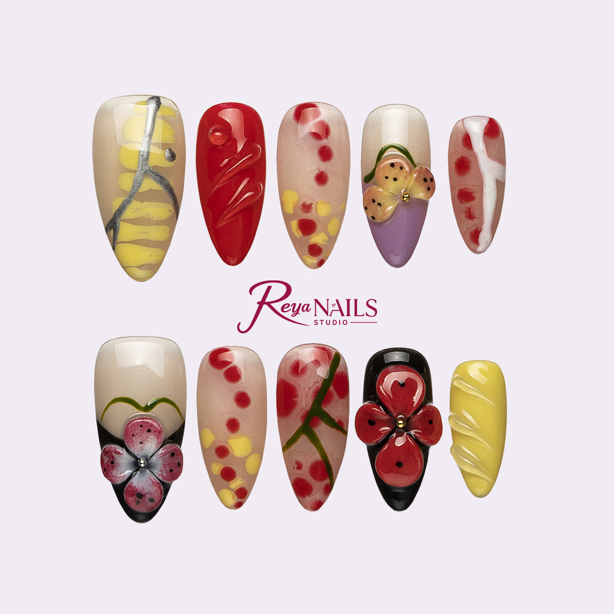 Lemon Rouge Garden ALME0087 almond medium press-on nails product view