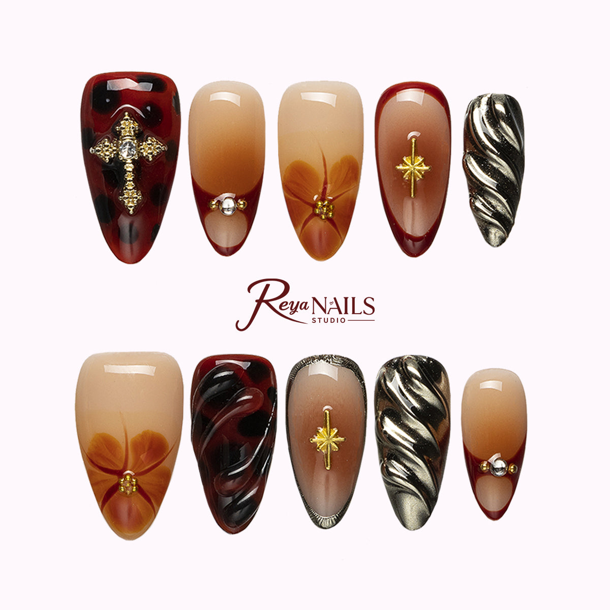 Merlot Cross Amber ALME0088 almond medium press-on nails product view