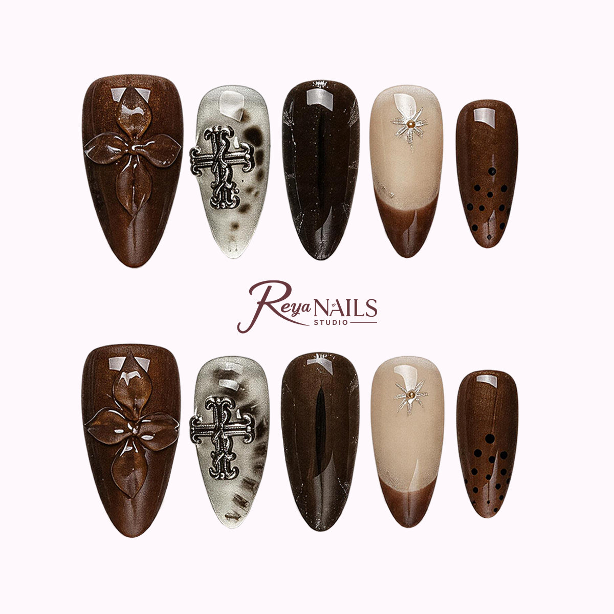 Smoky Bronze Relic ALME0090 almond medium press-on nails product view