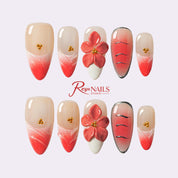 Coral Petal Glow ALME0101 almond medium press-on nails product view