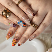 Papaya Garden Flutter ALME0102 press-on nails hand model scene view 2