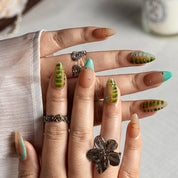 Sage Plaid French ALME0105 press-on nails hand model scene view 1