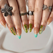 Sage Plaid French ALME0105 press-on nails hand model scene view 2